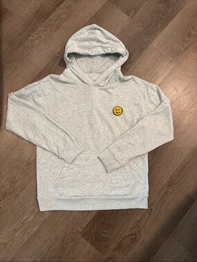 Gilly Hicks Light Gray Hoodie with Yellow Smiley Patch